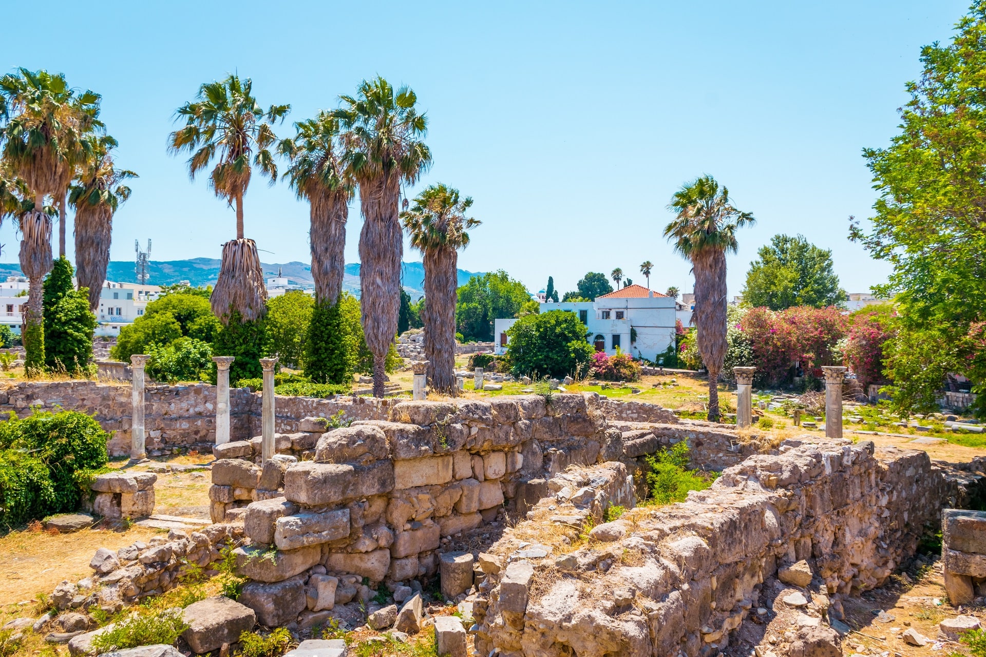 View of ruins of Ancient Agora in Kos town